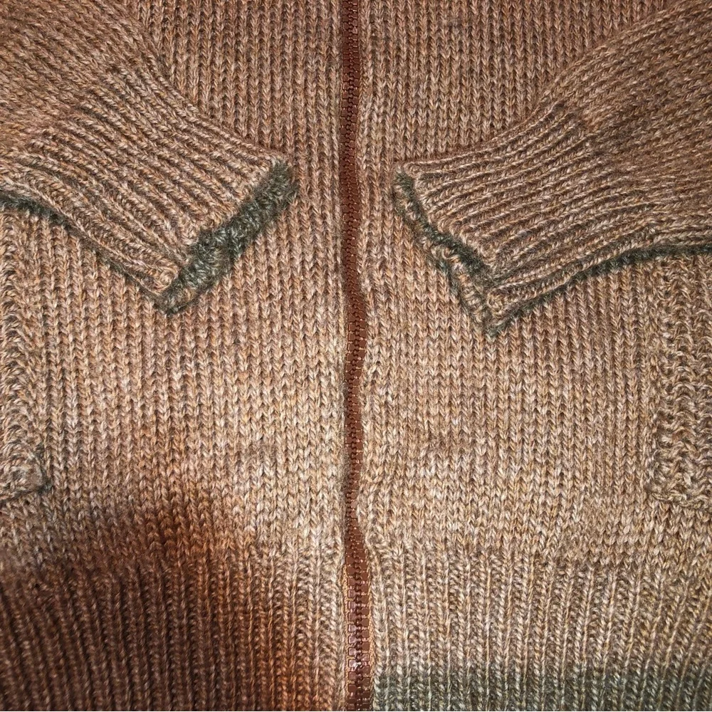 Vintage 70s-80s Chunky Cable Knit Full-Zip Brown Grandpa Sweater (w-pockets)